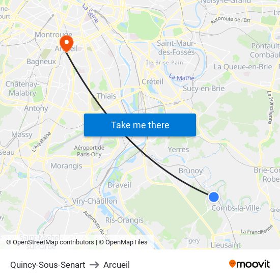 Quincy-Sous-Senart to Arcueil map
