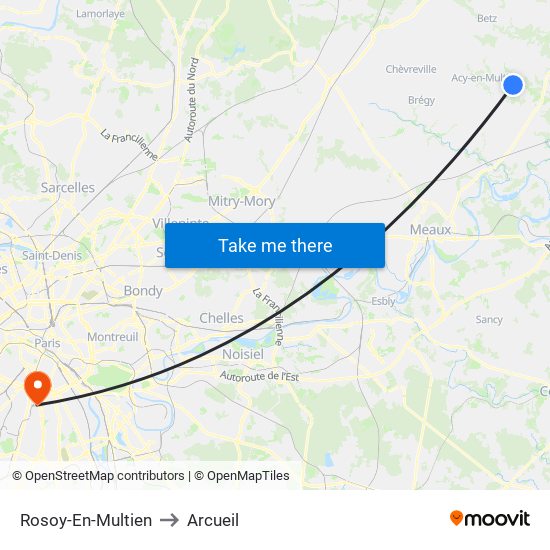 Rosoy-En-Multien to Arcueil map