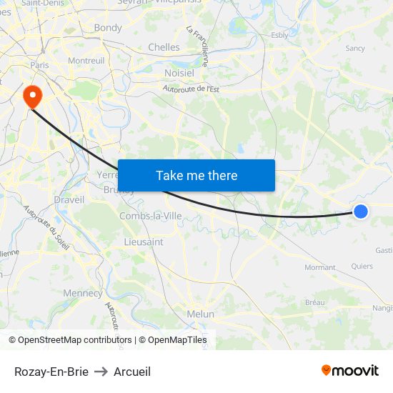 Rozay-En-Brie to Arcueil map