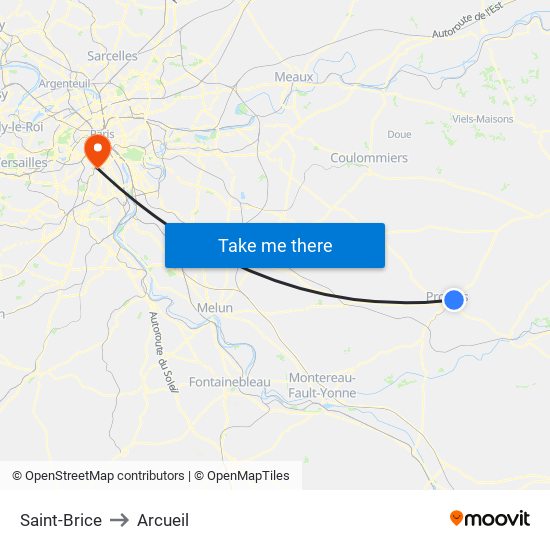 Saint-Brice to Arcueil map