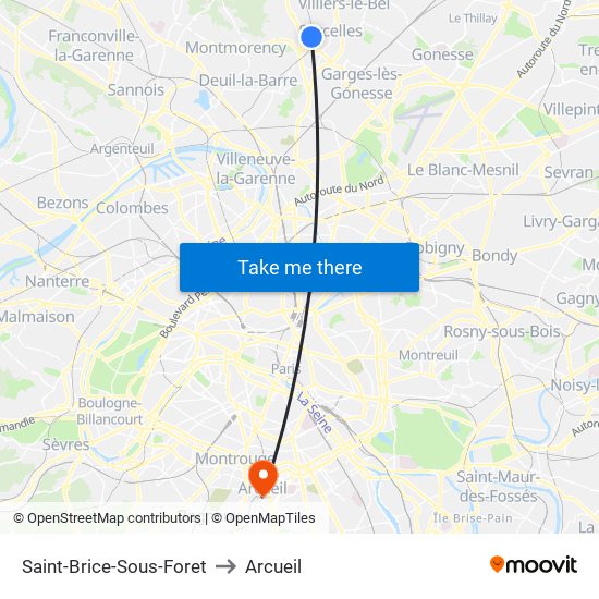 Saint-Brice-Sous-Foret to Arcueil map
