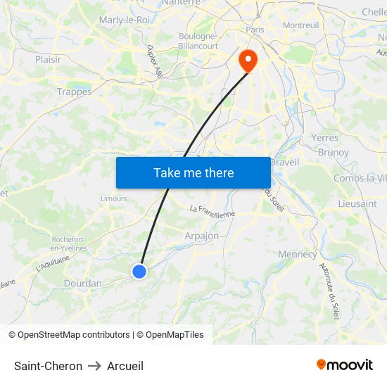 Saint-Cheron to Arcueil map