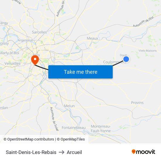 Saint-Denis-Les-Rebais to Arcueil map