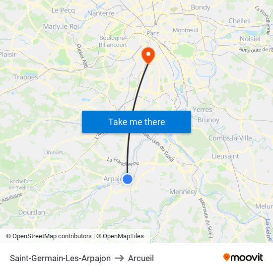 Saint-Germain-Les-Arpajon to Arcueil map