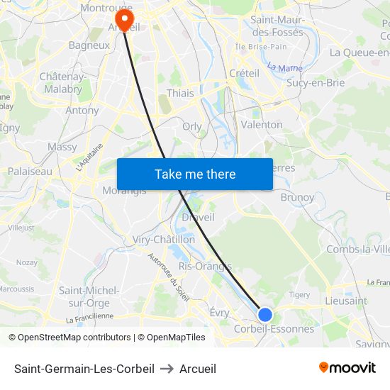 Saint-Germain-Les-Corbeil to Arcueil map