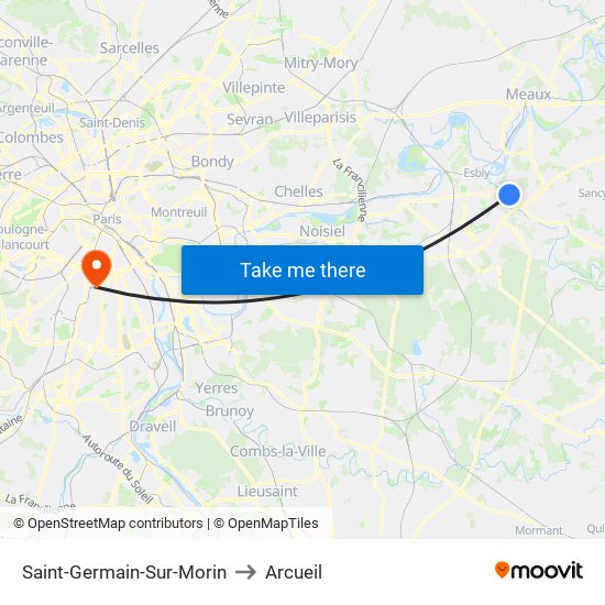 Saint-Germain-Sur-Morin to Arcueil map