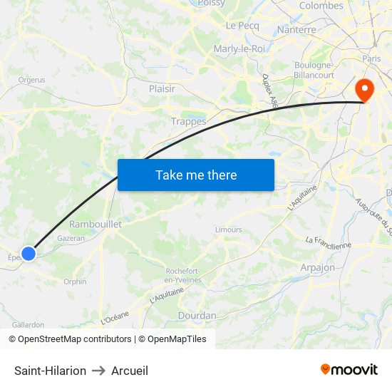 Saint-Hilarion to Arcueil map