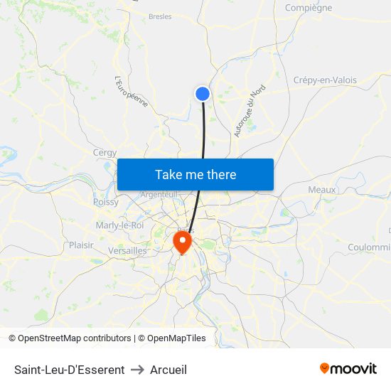 Saint-Leu-D'Esserent to Arcueil map