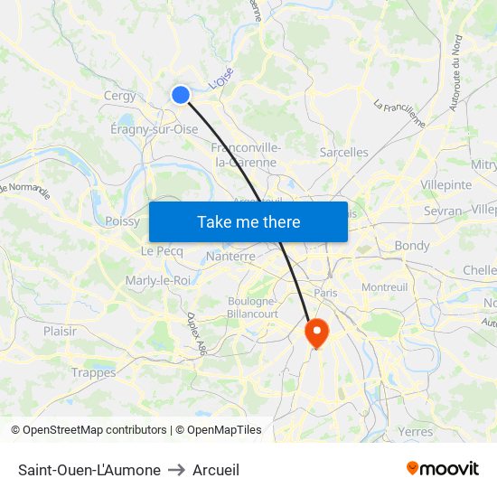 Saint-Ouen-L'Aumone to Arcueil map