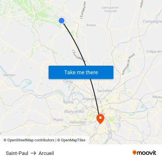 Saint-Paul to Arcueil map