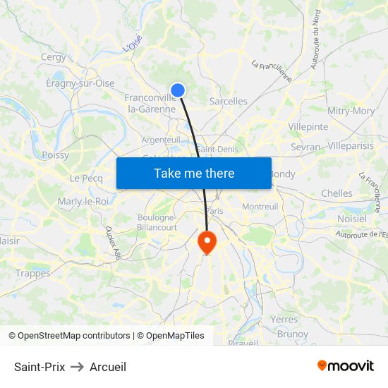 Saint-Prix to Arcueil map