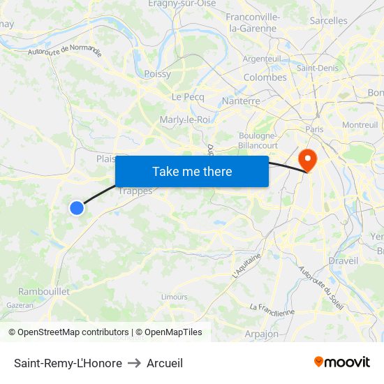 Saint-Remy-L'Honore to Arcueil map