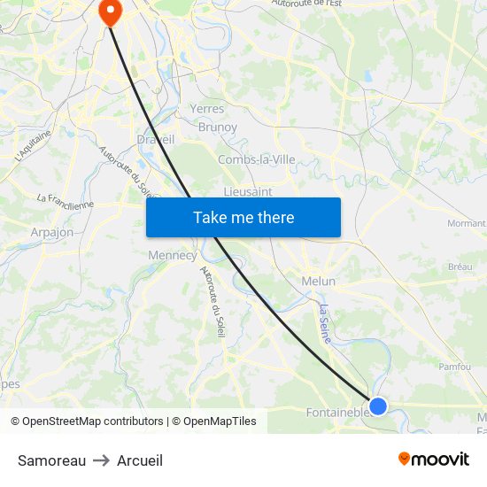 Samoreau to Arcueil map