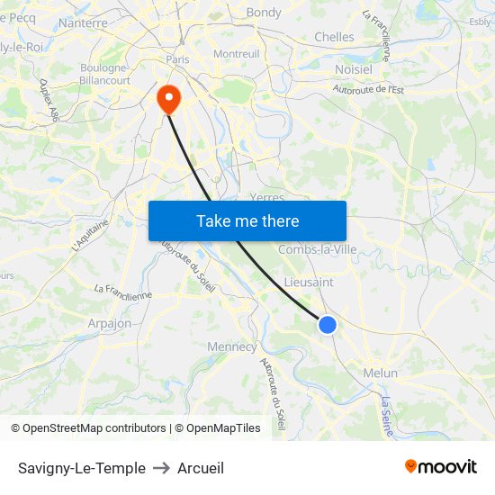 Savigny-Le-Temple to Arcueil map
