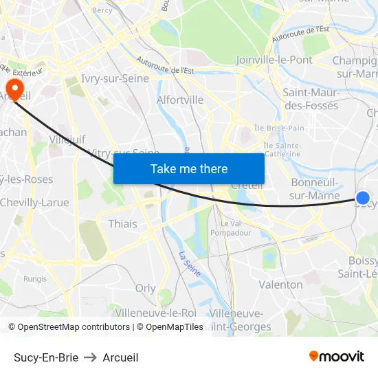 Sucy-En-Brie to Arcueil map