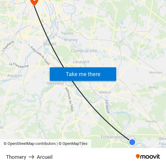 Thomery to Arcueil map