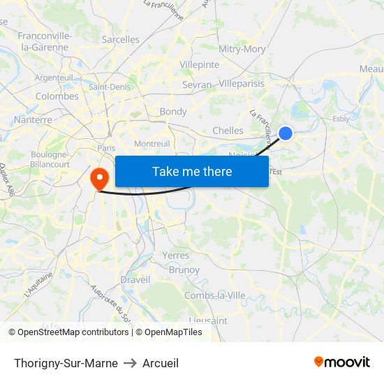 Thorigny-Sur-Marne to Arcueil map