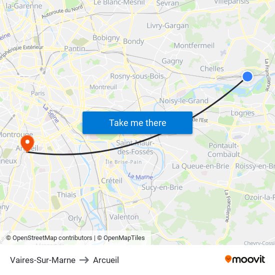 Vaires-Sur-Marne to Arcueil map