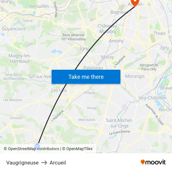 Vaugrigneuse to Arcueil map