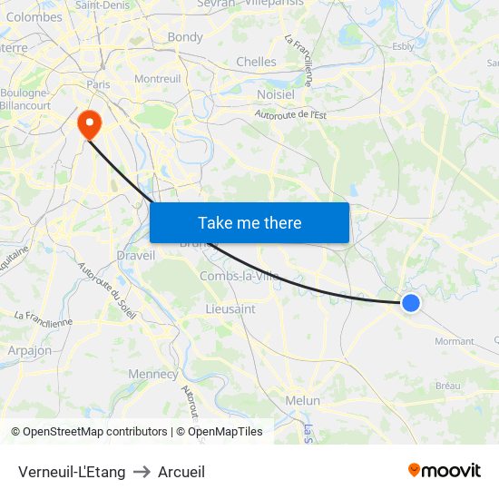 Verneuil-L'Etang to Arcueil map