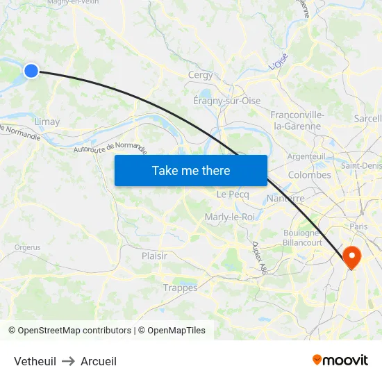 Vetheuil to Arcueil map