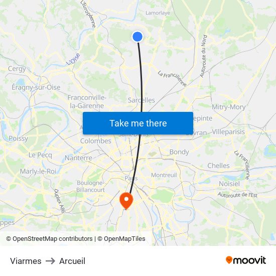 Viarmes to Arcueil map