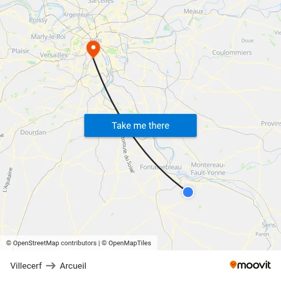 Villecerf to Arcueil map
