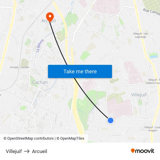 Villejuif to Arcueil map