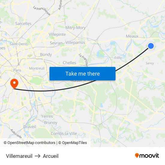 Villemareuil to Arcueil map