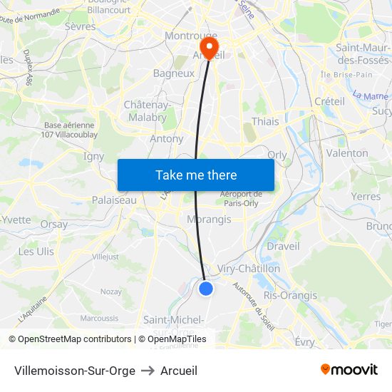 Villemoisson-Sur-Orge to Arcueil map