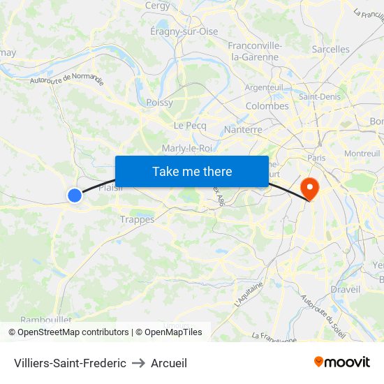 Villiers-Saint-Frederic to Arcueil map