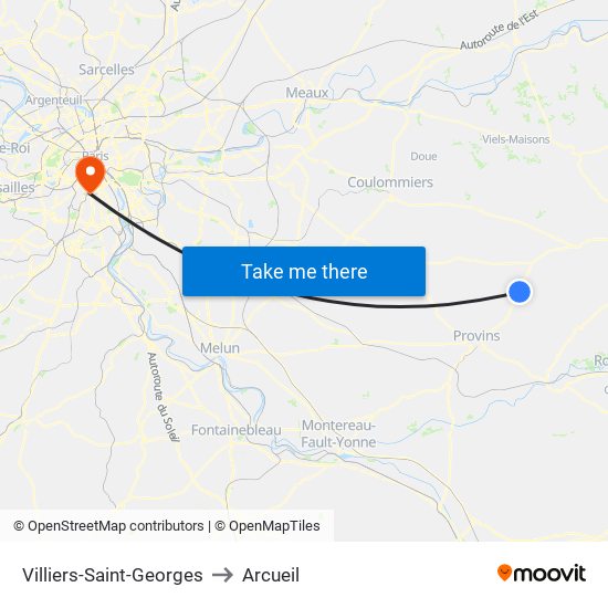 Villiers-Saint-Georges to Arcueil map