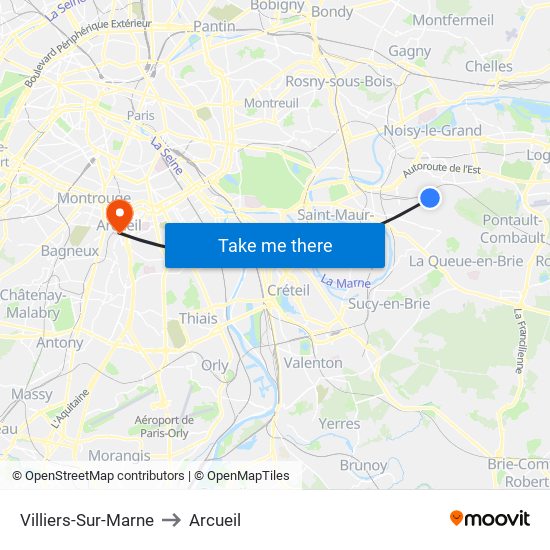 Villiers-Sur-Marne to Arcueil map