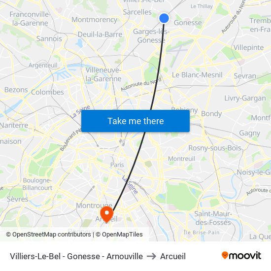 Villiers-Le-Bel - Gonesse - Arnouville to Arcueil map