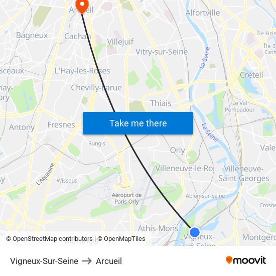 Vigneux-Sur-Seine to Arcueil map