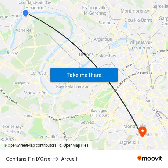 Conflans Fin D'Oise to Arcueil map