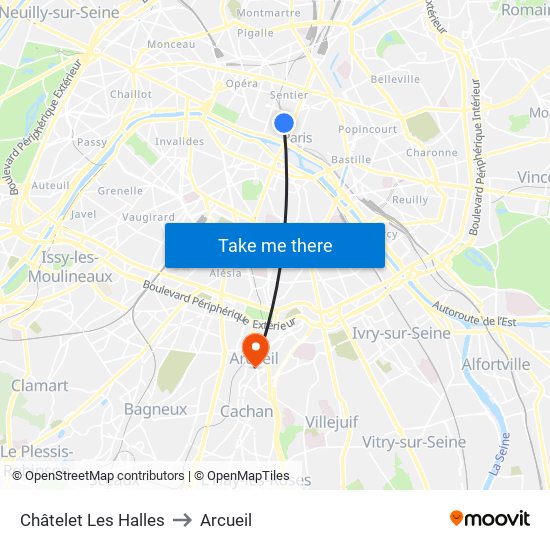 Châtelet Les Halles to Arcueil map