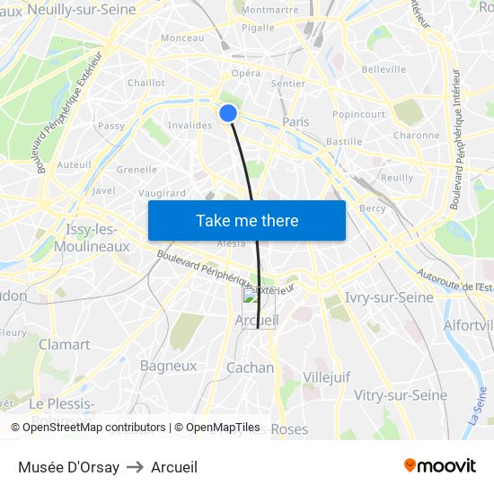 Musée D'Orsay to Arcueil map