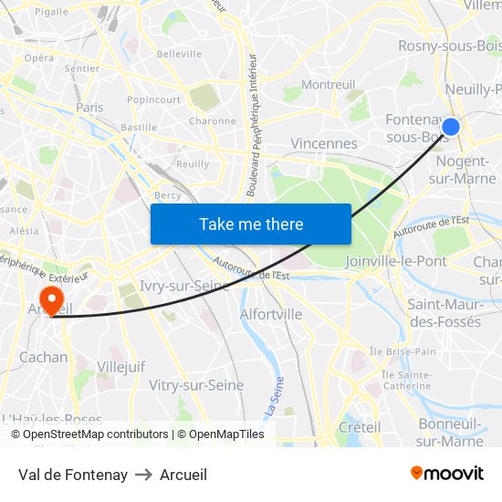 Val de Fontenay to Arcueil map