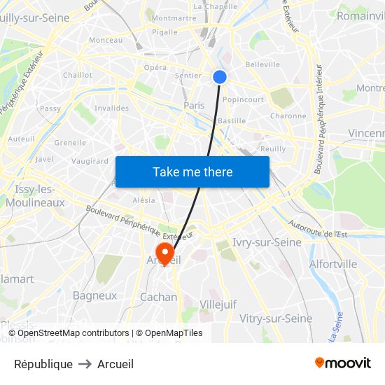 République to Arcueil map