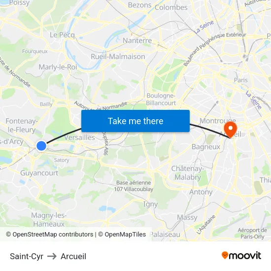 Saint-Cyr to Arcueil map