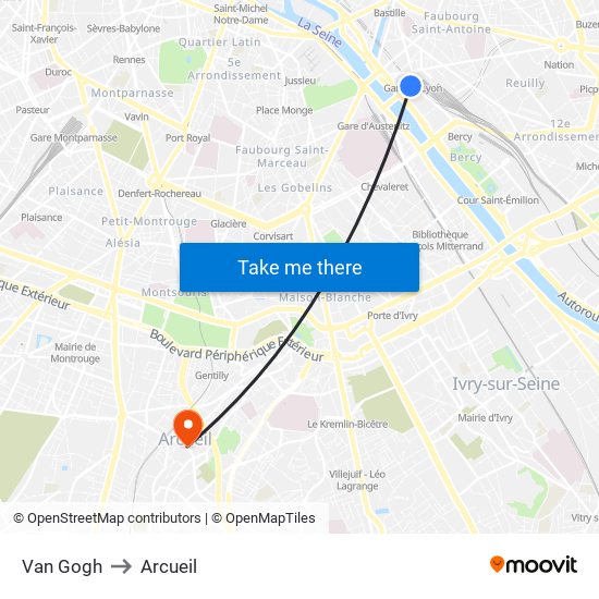 Van Gogh to Arcueil map