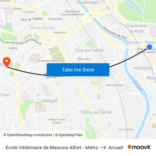 École Vétérinaire de Maisons-Alfort - Métro to Arcueil map