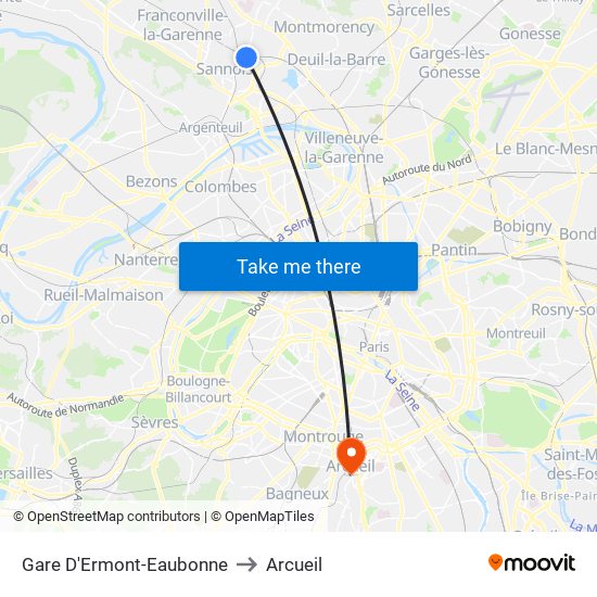 Gare D'Ermont-Eaubonne to Arcueil map