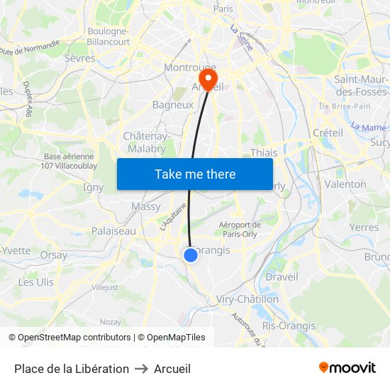 Place de la Libération to Arcueil map