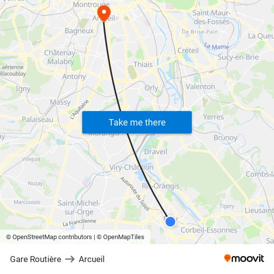 Gare Routière to Arcueil map