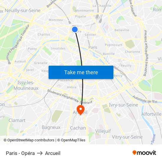 Paris - Opéra to Arcueil map