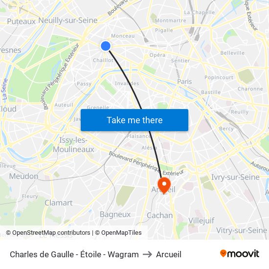 Charles de Gaulle - Étoile - Wagram to Arcueil map