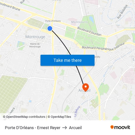 Porte D'Orléans - Ernest Reyer to Arcueil map