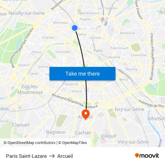 Paris Saint-Lazare to Arcueil map